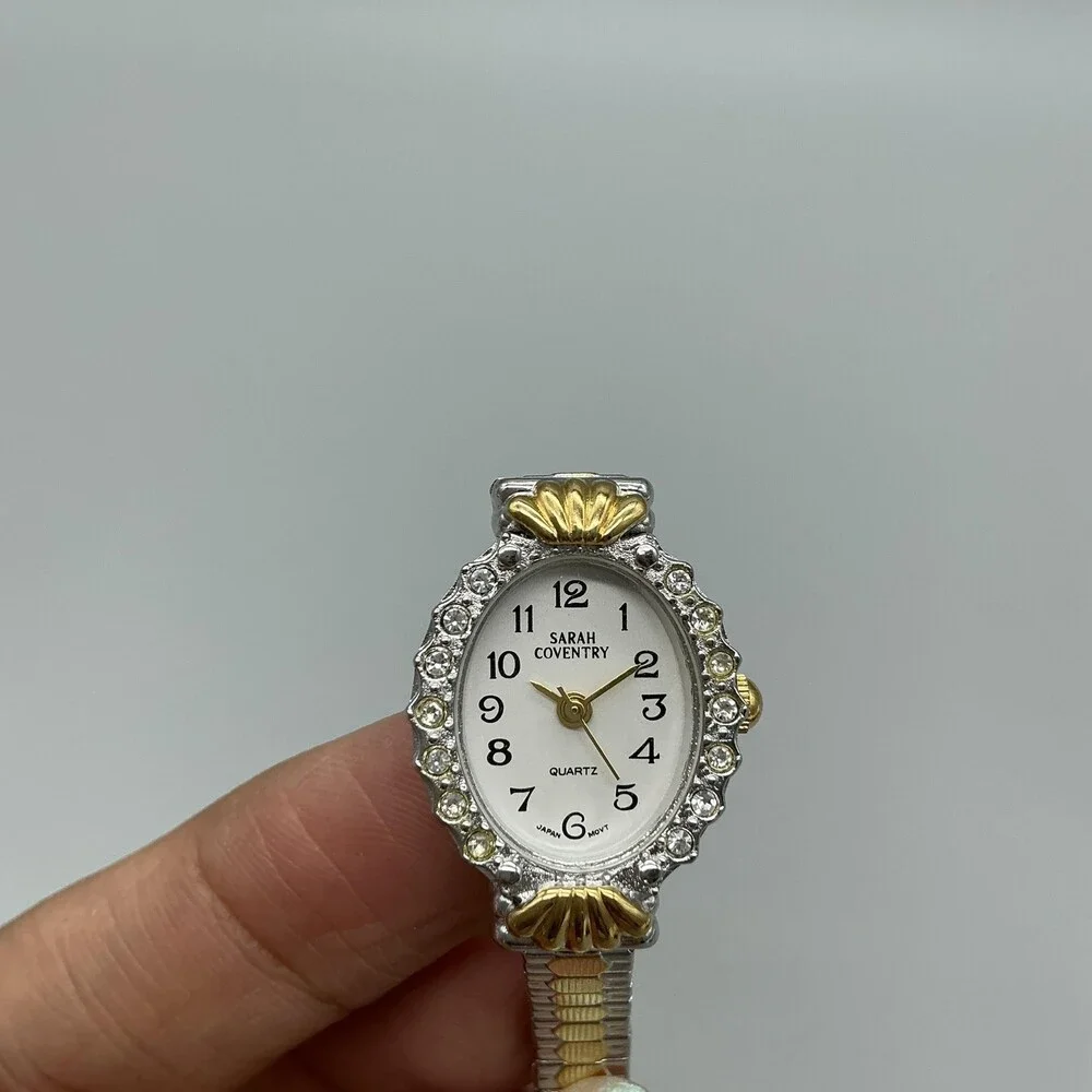 Sarah Coventry Womens Watch 19mm White Oval Dial Gem Bezel Stretch New Battery